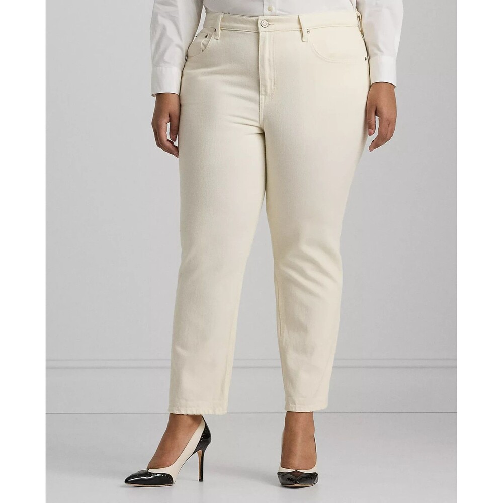 Lauren Ralph Lauren Women's Mid-Rise Tapered Ankle Jeans Cream Plus Size 14W NWT